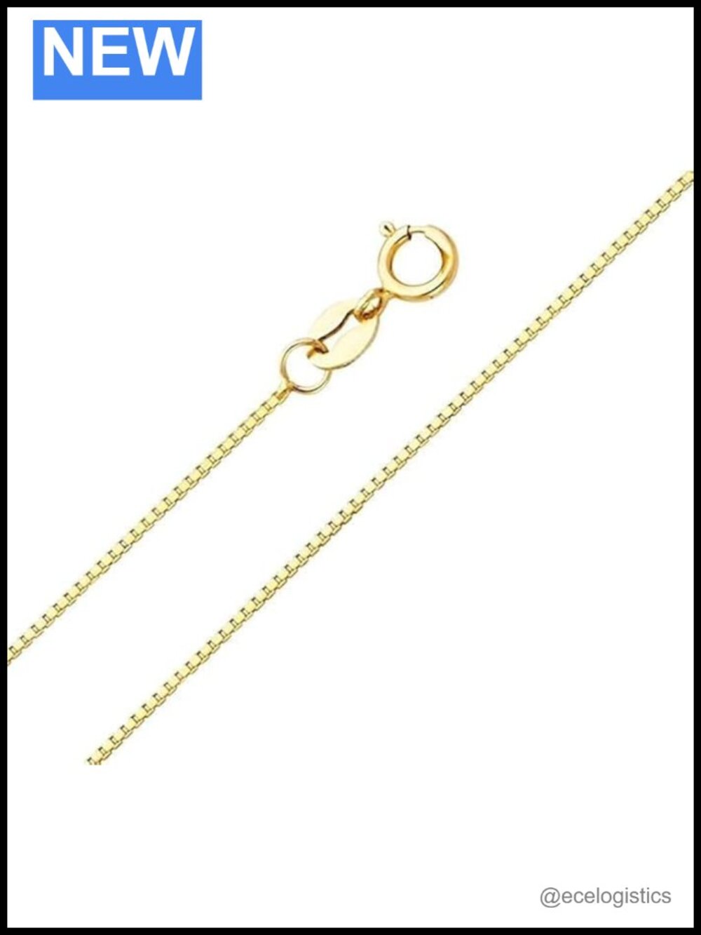 14k Yellow Gold Box Chain Necklace 0.9mm Spring Ring 22 Inch